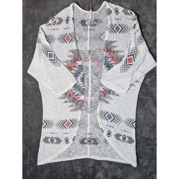 Mauve Aztec Print Open Front Lightweight Sweater Wrap Shawl Cardigan Size XLarge - Picture 2 of 7